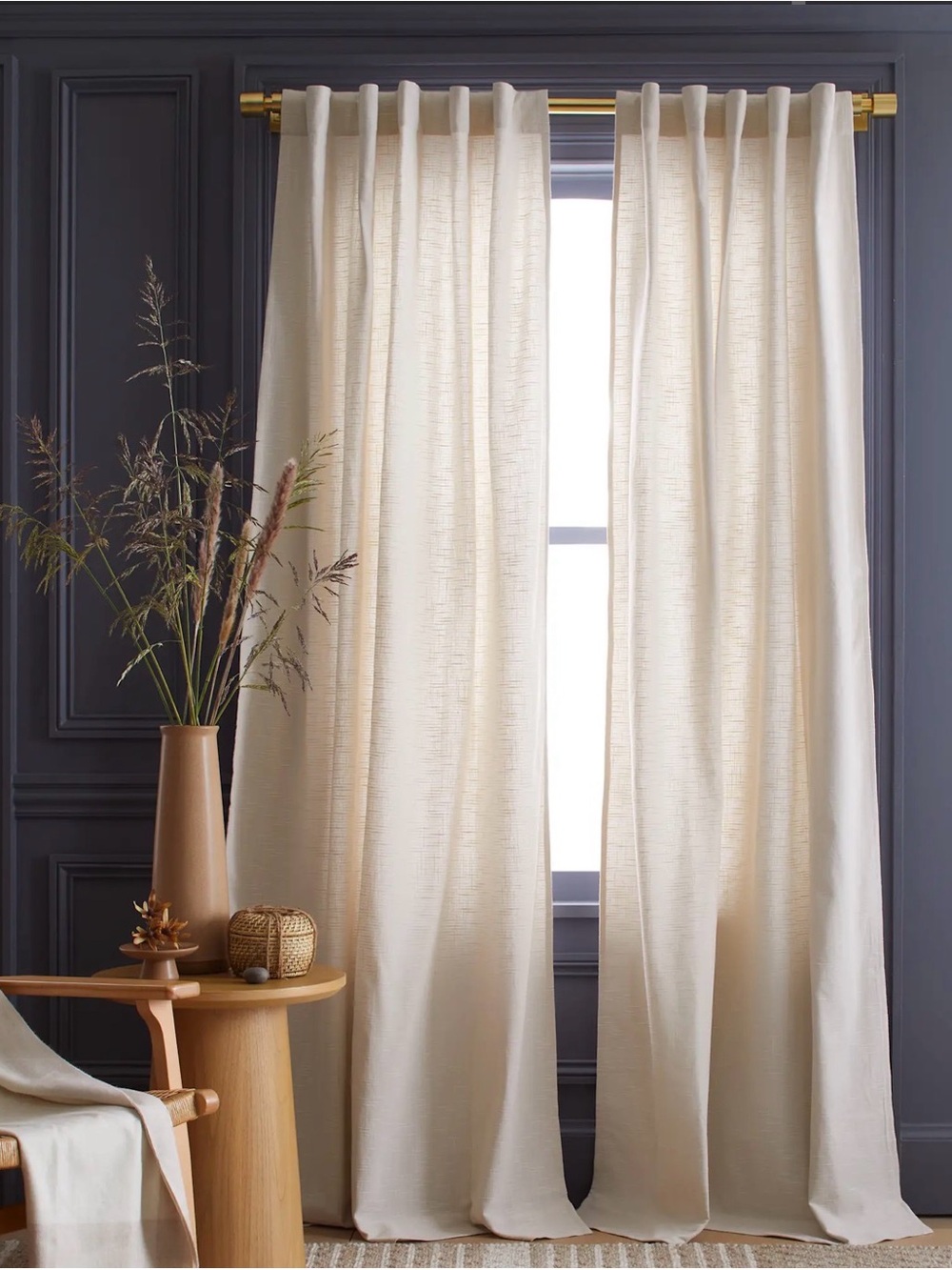 Quince Natural/Cream/Ivory Sheer Cotton Slub Curtain Panels